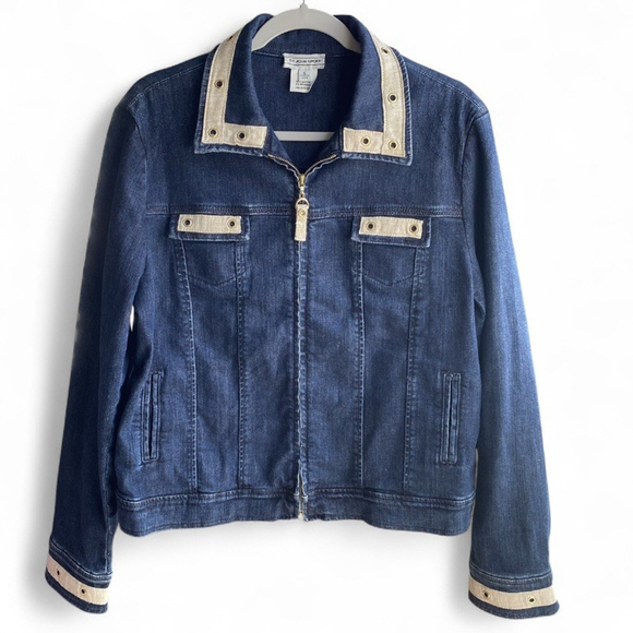 St. John Sport Jackets & Blazers - Vintage St. John Sport Y2K ZipUp Designer Denim Jacket Blue Women’s L - PRISTINE